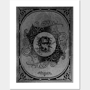 Ornate Dragon Mythical Creature - pagan, mystical beast, witch, wicca, goth, halloween, grey Posters and Art